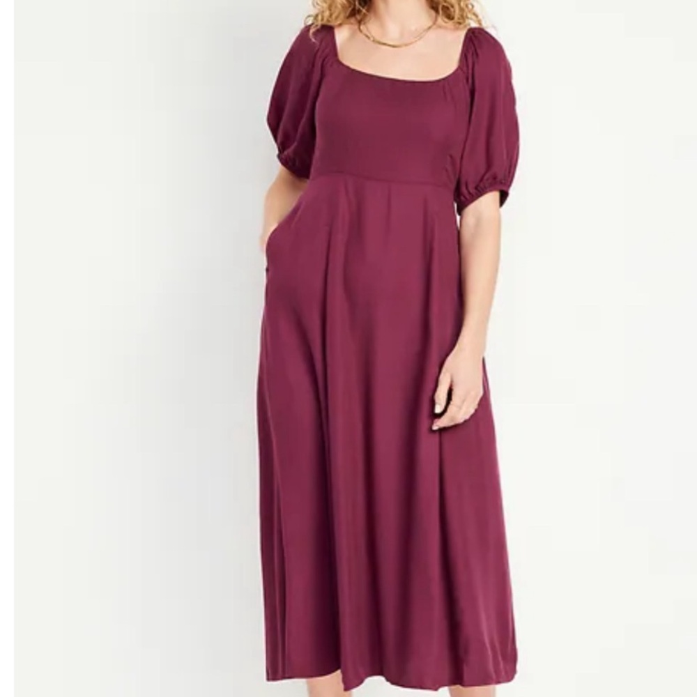 NWT Old Navy Fit & Flare Crepe Midi Dress in Dark Mauve Size Medium